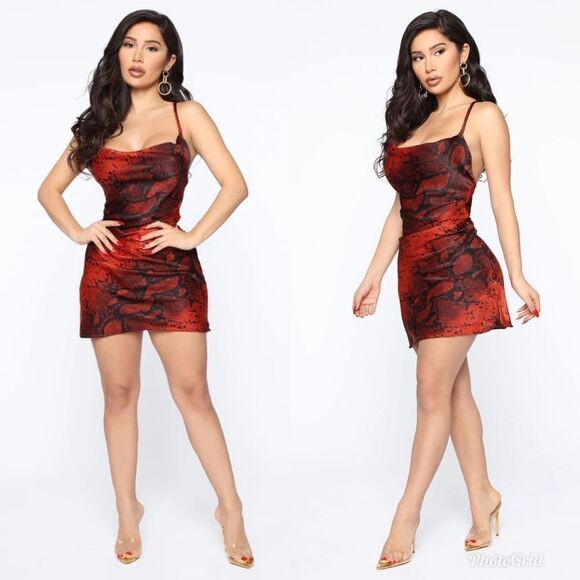 Fashion Nova Keep It Sassy Satin Mini Slip Strappy Snake Python Print Dress - Picture 1 of 8